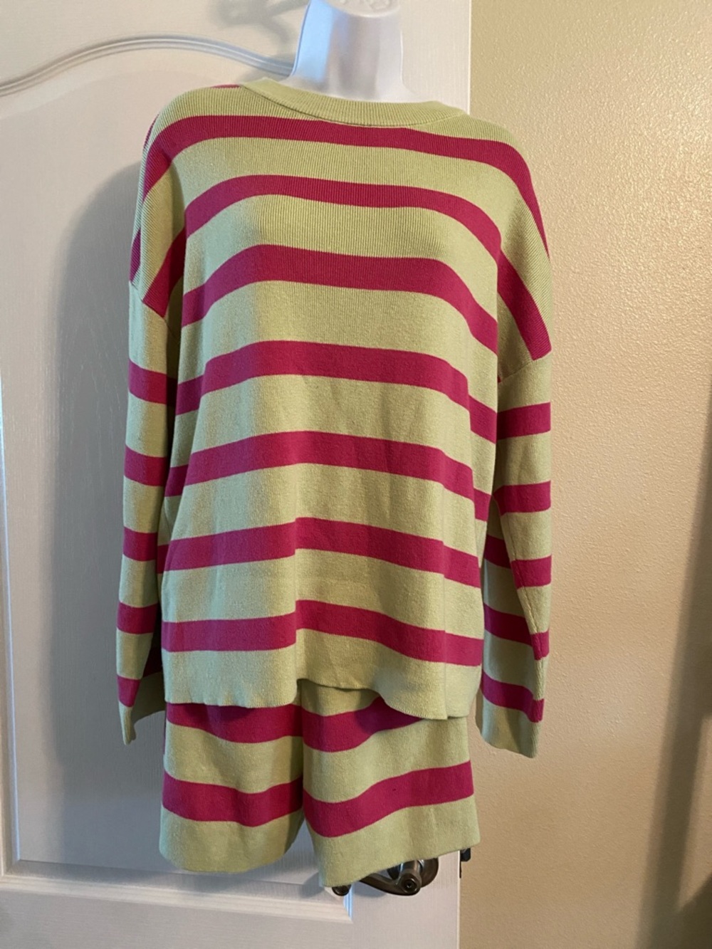 Striped Lime & Pink Crewneck Sweater Set